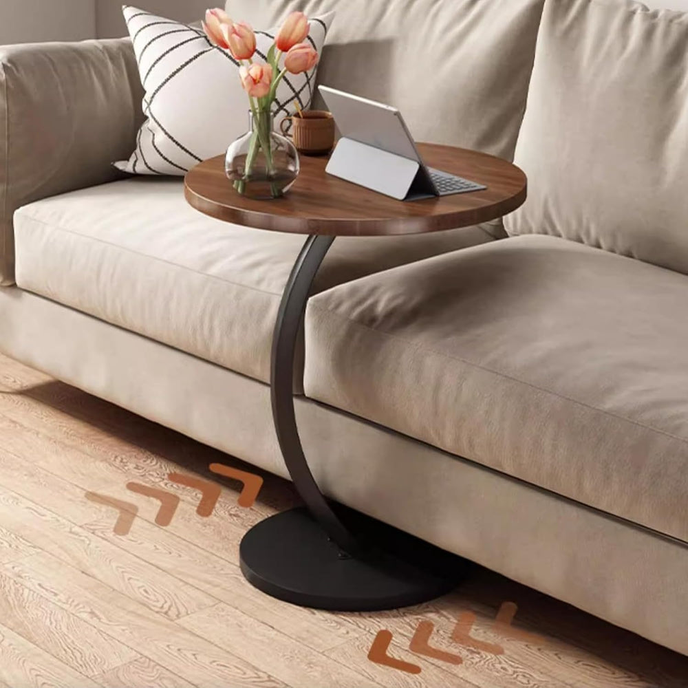 C Shaped Side Tables for Small Spaces Under Sofa End Table for Couch Wood Tab...