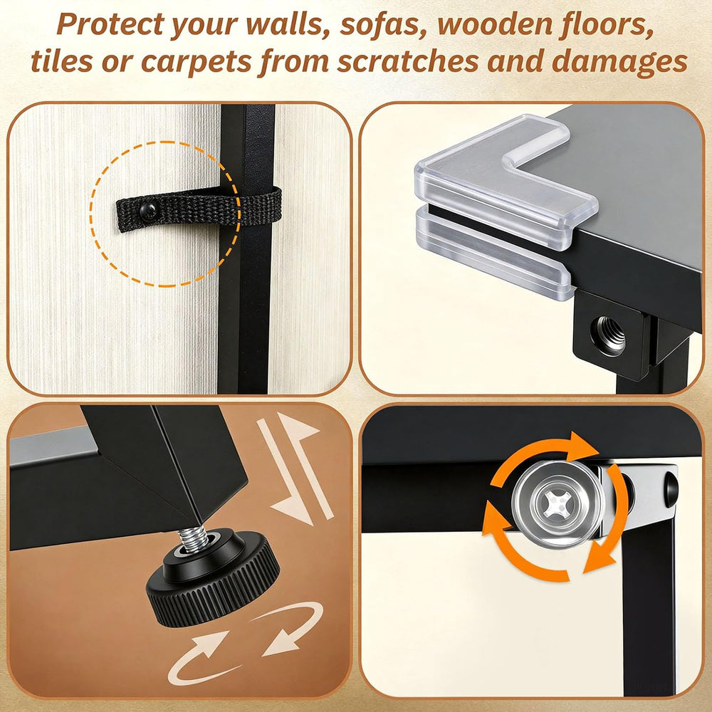 Adjustable Behind Couch Table with Outlets, Black