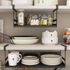 Expandable Under Cabinet Shelf Organizer with 0.94-Inch Thick Clips, Heavy Duty Extendable Under Shelf Storage Basket for Pantry or Laundry Room, Black, 1 Pack, Interior: 4.13" H x 7.2" D