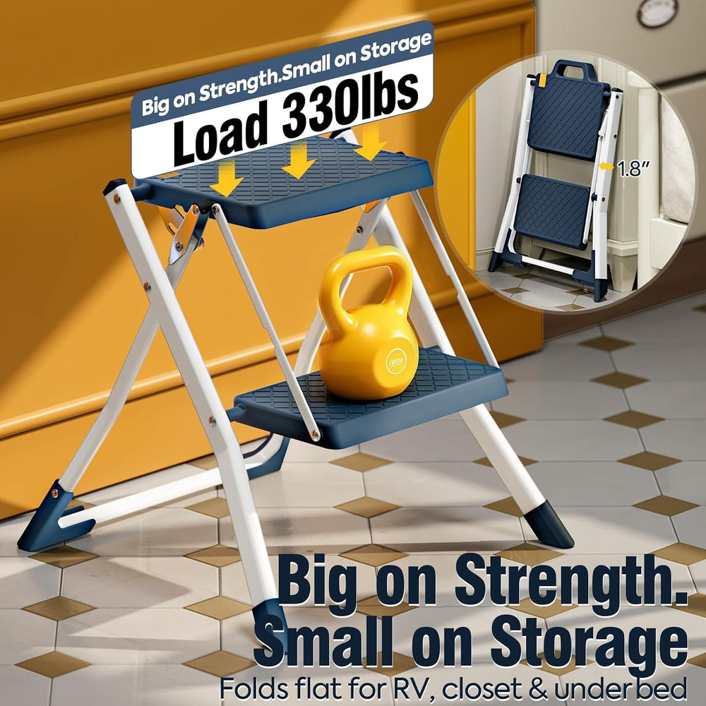URACKIFY 2 Step Stool Ladder, Folding Step Ladders for Home, 330lb Cap,Blue |...