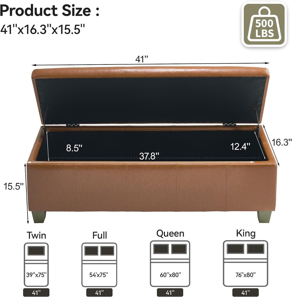 WUTUTUEE 41" Faux Leather Storage Ottoman, Stitch Tufted Rectangle Uphol...