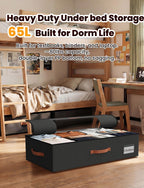 TOSKING 2-Pack Under Bed Storage Drawers with Wheels, 6 Vacuum Bags, 7.9" Height, Large 65L/80 lbs Clear Lid Rolling Bin, 900D Oxford, Space Saver for Dorm Bedroom, Blankets, Clothes, Shoes, Black