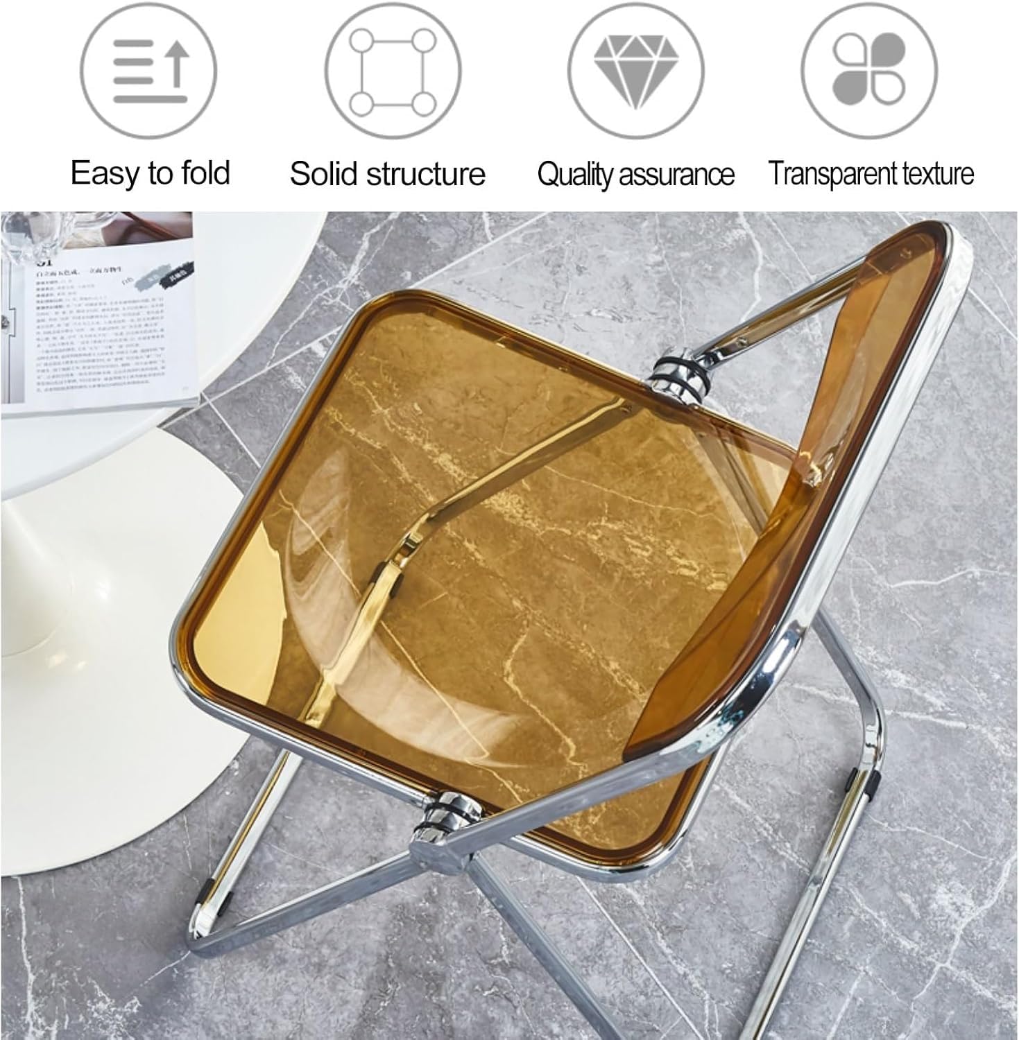 Transparent Acrylic Folding Chairs, Clear Acrylic Bearing Weight 200lbs, PC Plastic Living Room Seat,(Transparent)
