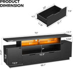 IRONCK TV Stand for TVs 85 inch with Power Outlet and LED Lights, Entertainment Center with Storage Cabinets, Media TV Console with Drawers, Modern TV Stand for Living Room, Black