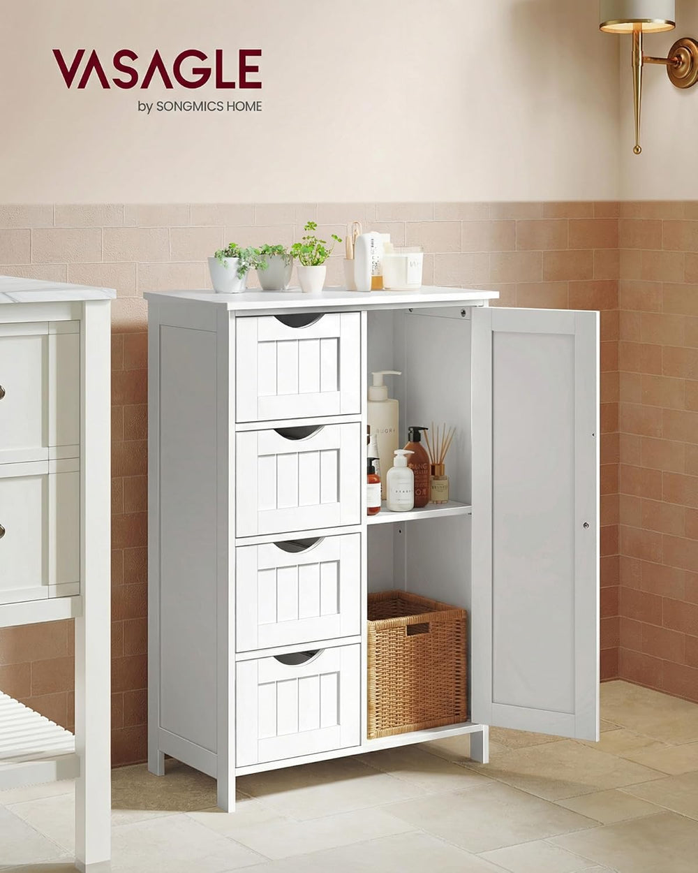 VASAGLE Storage Cabinet with Drawers, Freestanding Floor Cabinet with Door, 1...
