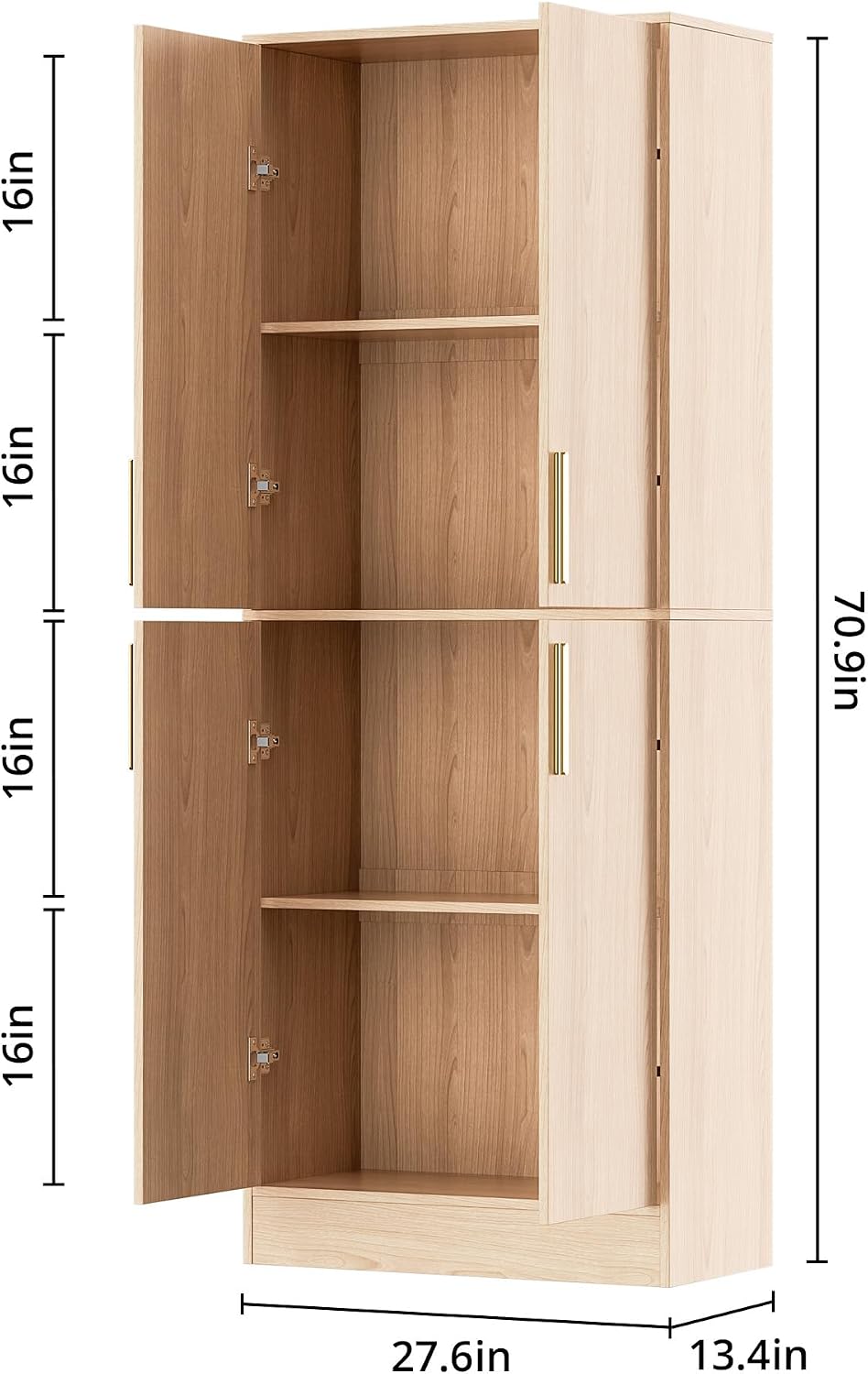 Housoul 71" Tall Pantry Cabinet with 4 Doors, Kitchen Pantry Storage Cab...