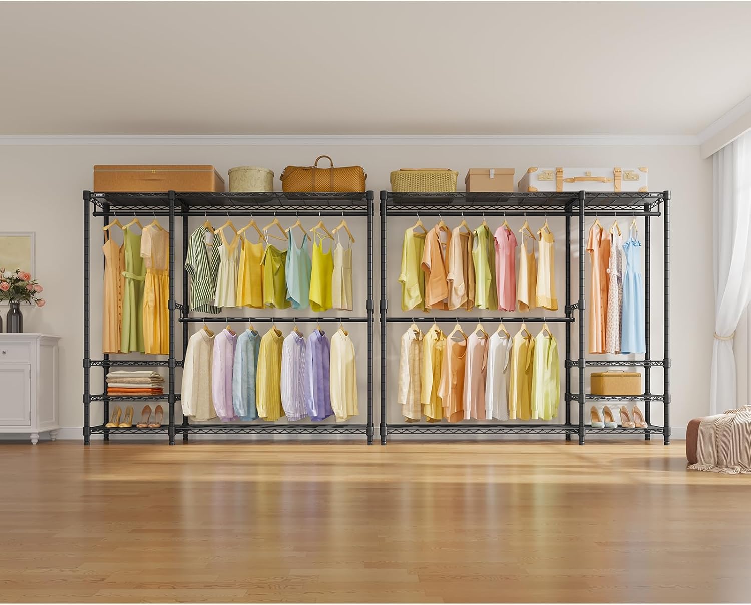 VIPEK V2 Plus Heavy Duty Clothes Rack, Portable Metal Clothing Racks with 4 Tiers Adjustable Wire Shelving & 3 Hanging Rods, Freestanding Closet Rack, Max Load 886LBS, Black