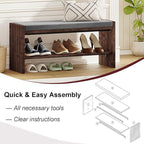 BON AUGURE Entryway Bench with Shoe Storage, 2-Tier Shoe Rack Bench with Cushion, Wood Benches for Bedroom, Living Room, Mudroom, Hall (Rustic Oak, 40 in Wide)
