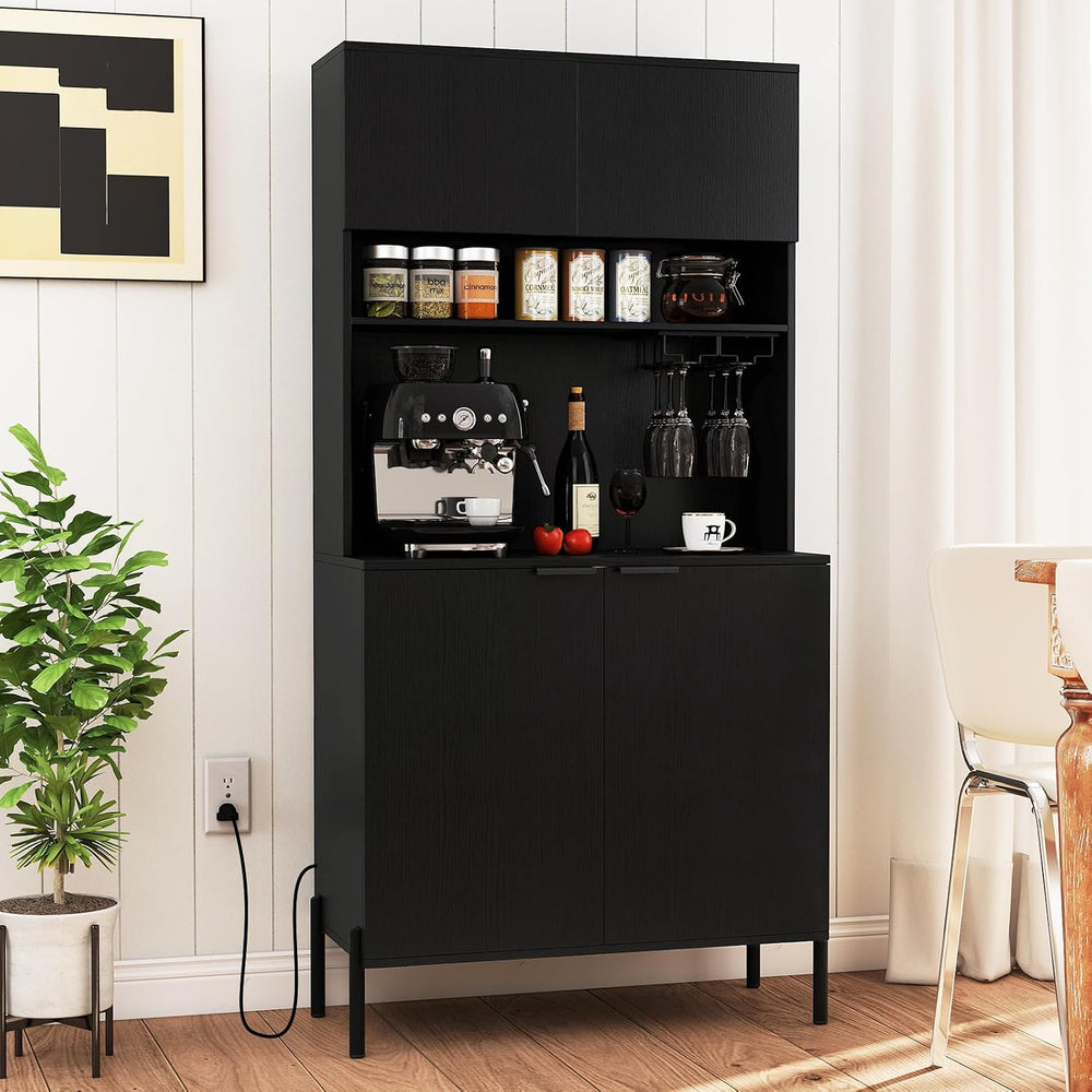 LOKO 64.5” Tall Kitchen Pantry Cabinet, Buffet Sideboard with Charging Statio...