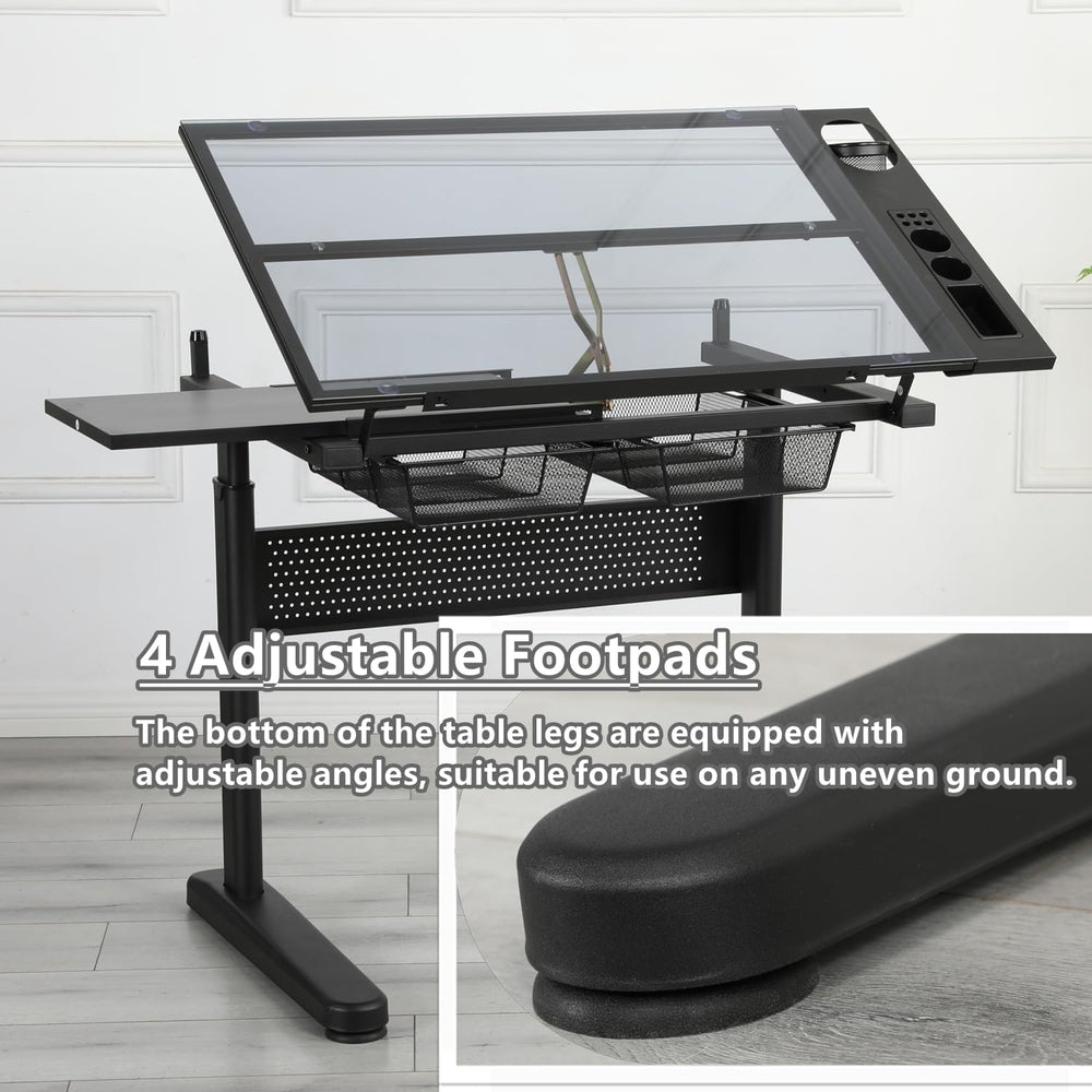 Drafting Desk with Stool, Upgraded Hand Crank Adjustable Height Art Table wit...