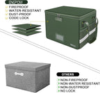 ENGPOW File Box with Lock, Fireproof Document Box with Zipper Lid, Collapsible File Storage Organizer Filing Cabinet with Handle, Portable Home Office Safe for Hanging Letter/Legal Folders, Green