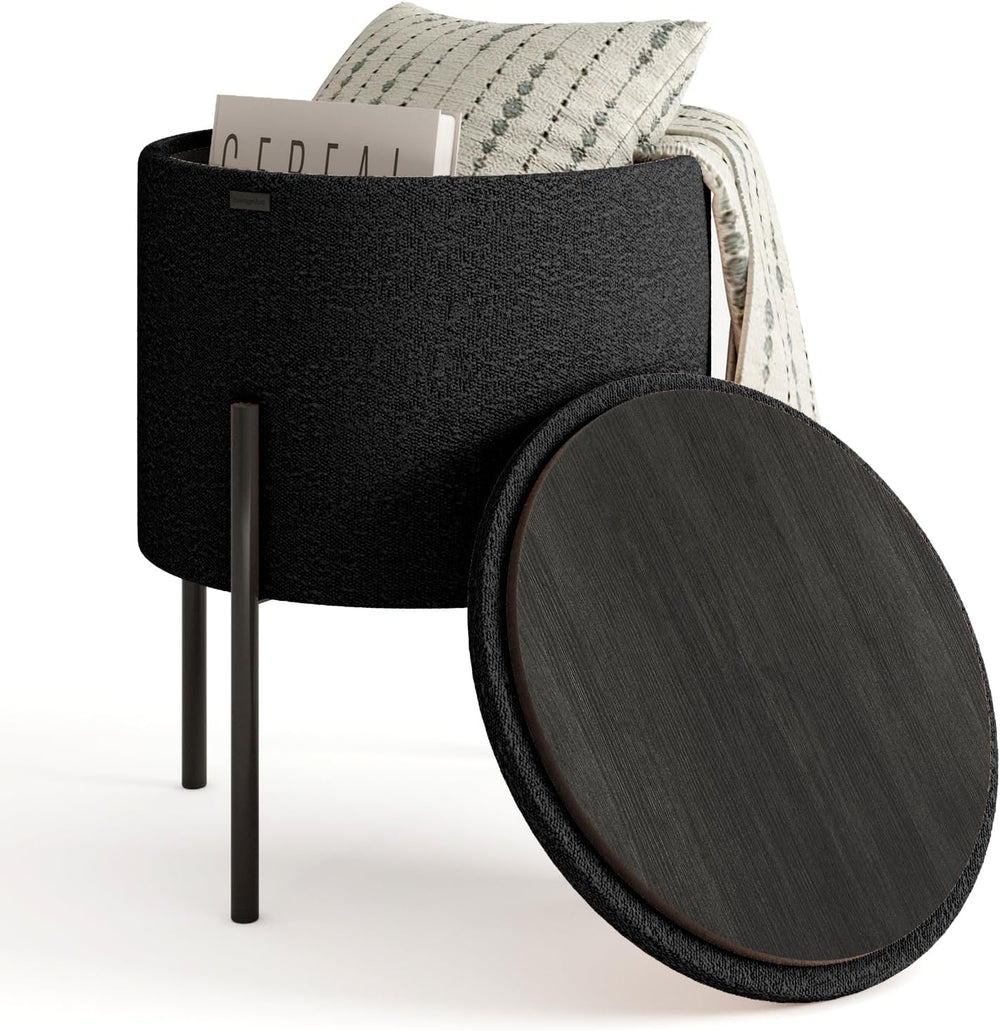 Round Ottoman with Storage, Boucle Storage Foot Stool, Makeup Vanity Stool, S...