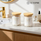 Luxspire 2 Pack Glass Qtip Holder Dispenser, 13.4 oz Cotton Swab Holder with Bamboo Lids, Glass Apothecary Jars Bathroom Accessories Canisters for Cotton Swabs, Balls, Pads, Floss Picks