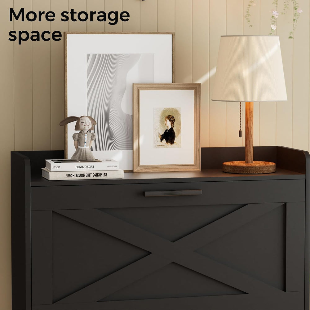Homleke Farmhouse Shoe Storage Cabinet with Flip Drawers & Barn Door Desi...