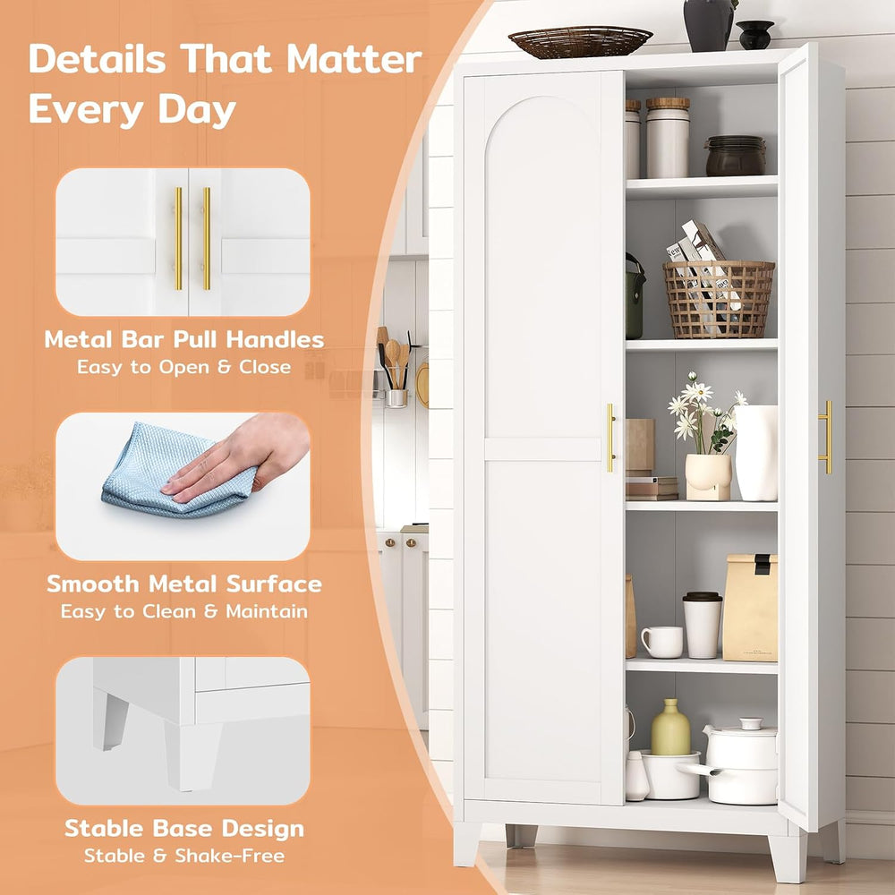 Zevemomo 71'' Tall Metal Pantry Cabinet with 2 Doors, Freestanding Ki...