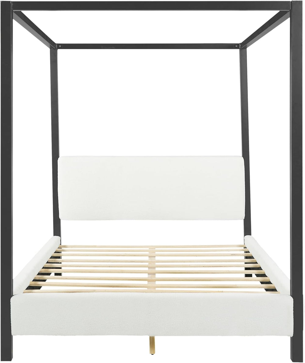 LUMISOL Queen Size Metal Canopy Bed with Upholstered Headboard, Modern Black ...