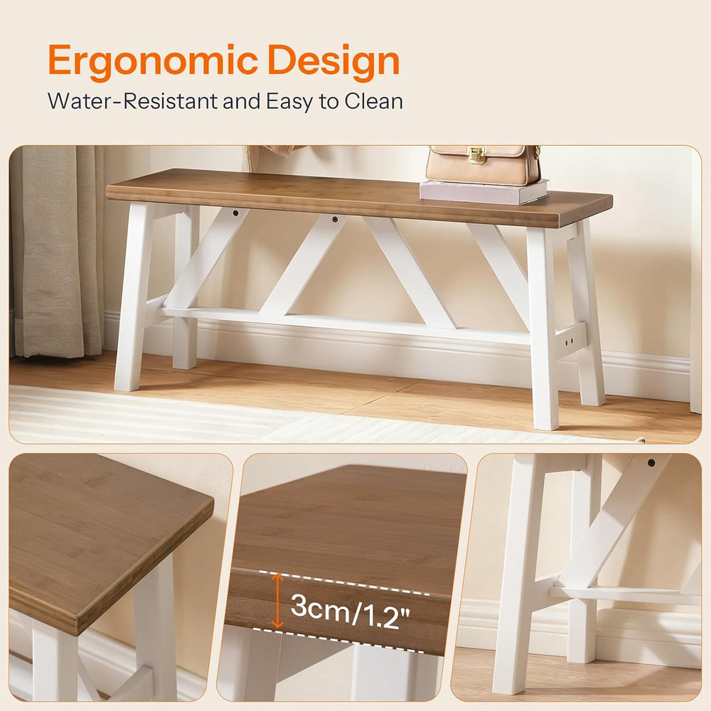 HOOBRO Bamboo Dining Bench, 39.4 inch Farmhouse Kitchen Table Bench, Solid Ba...