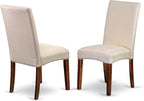 East West Furniture DLDR3-MAH-01 3 Piece Kitchen Table & Chairs Set Contains a Round Dining Room Table with Dropleaf and 2 Cream Linen Fabric Parson Dining Chairs, 42x42 Inch, Mahogany