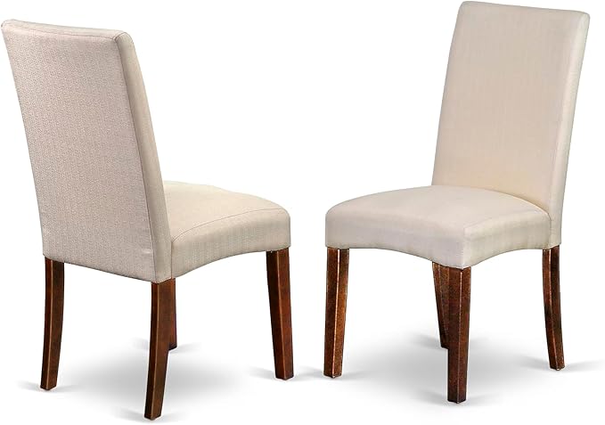 East West Furniture DLDR3-MAH-01 3 Piece Kitchen Table & Chairs Set Contains a Round Dining Room Table with Dropleaf and 2 Cream Linen Fabric Parson Dining Chairs, 42x42 Inch, Mahogany