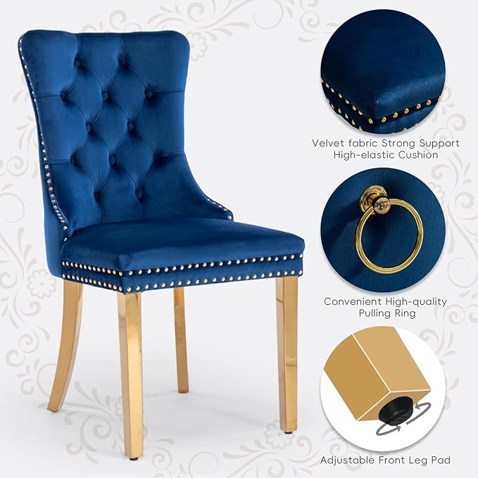 Velvet Upholstered Dining Chairs Set of 4, Modern Style Kitchen Side Chairs w...