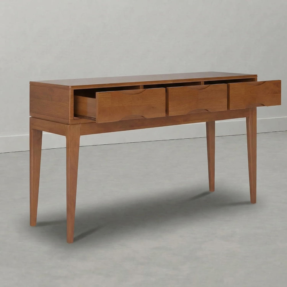 SIMPLIHOME Harper 54" Wide Solid Wood Console Table in Tawny Brown Teak