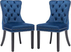 KCC Velvet Dining Chairs Set of 2, Upholstered High-end Tufted Dining Room Chair with Nailhead Back Ring Pull Trim Solid Wood Legs, Nikki Collection Modern Style for Kitchen, Blue