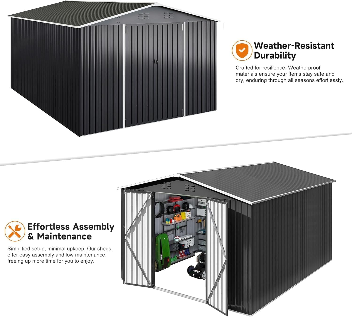 Polar Aurora 10 x 14 FT Outdoor Storage Shed, Metal Garden Shed with with Updated Frame Structure, Tool Sheds for Backyard Garden Patio Lawn, Black