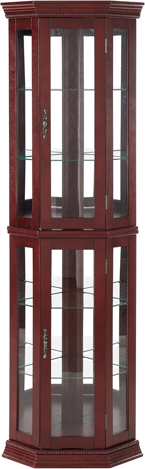 Lighted Corner Curio Cabinet, 69.75" Tall Corner Display Cabinet with Ad...