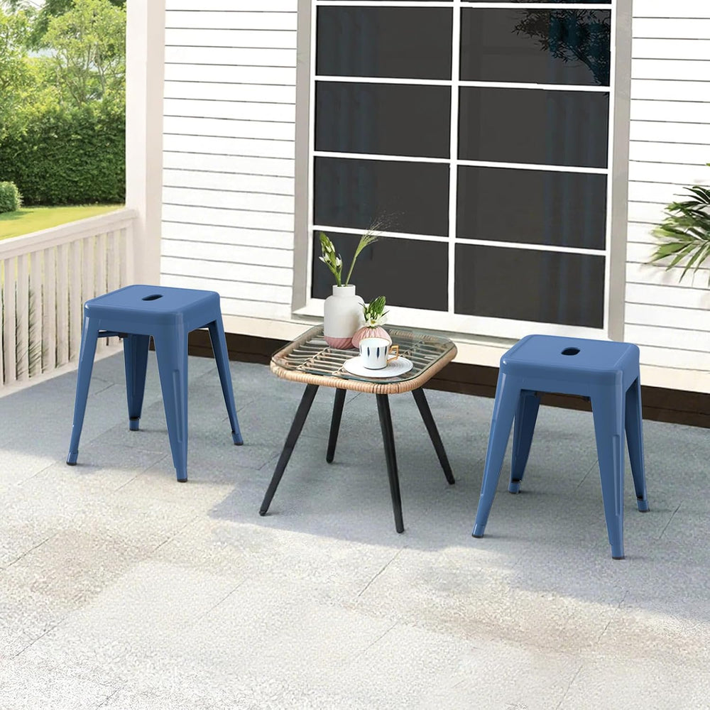 18'' Industrial Metal Stools Set of 2, Stackable Indoor Outdoor, Deep...