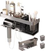 Hair Dryer Holder Wall Mounted,Blow Dryer Organizer,With shelf & individually removable Organizer box, Aluminum Blow Dryer Holder for Bathroom, Salon Organizers & Storage (Matte Grey, large)