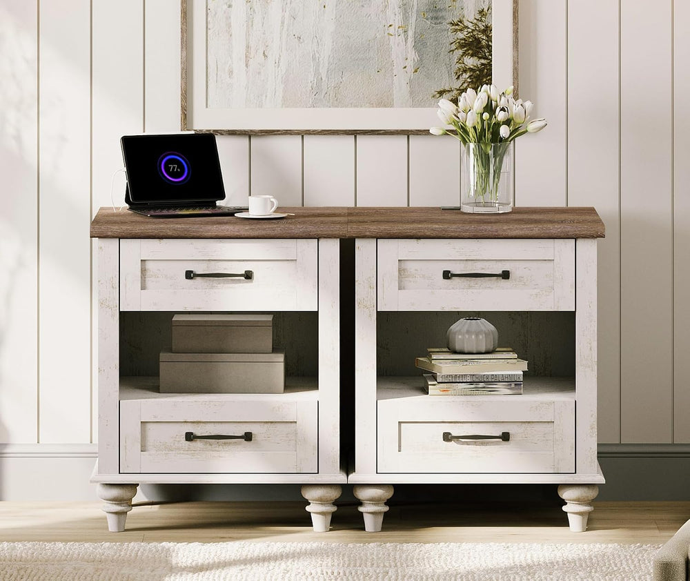 WAMPAT Set of 2 End Tables Nightstands with Charging Station, Sofa Side Table...