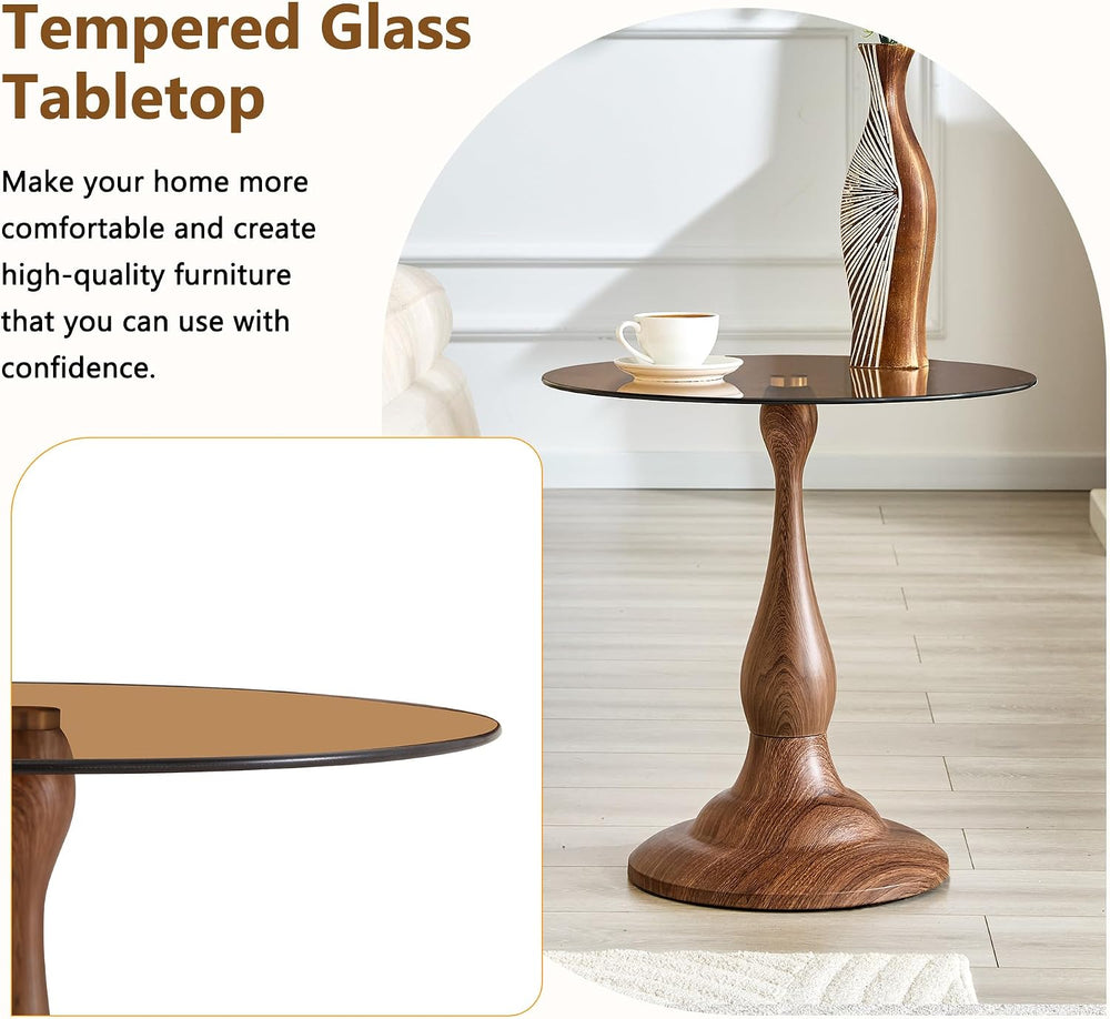KEIKI Modern Side Table with Tempered Glass Top, Round Metal End Table for Li...