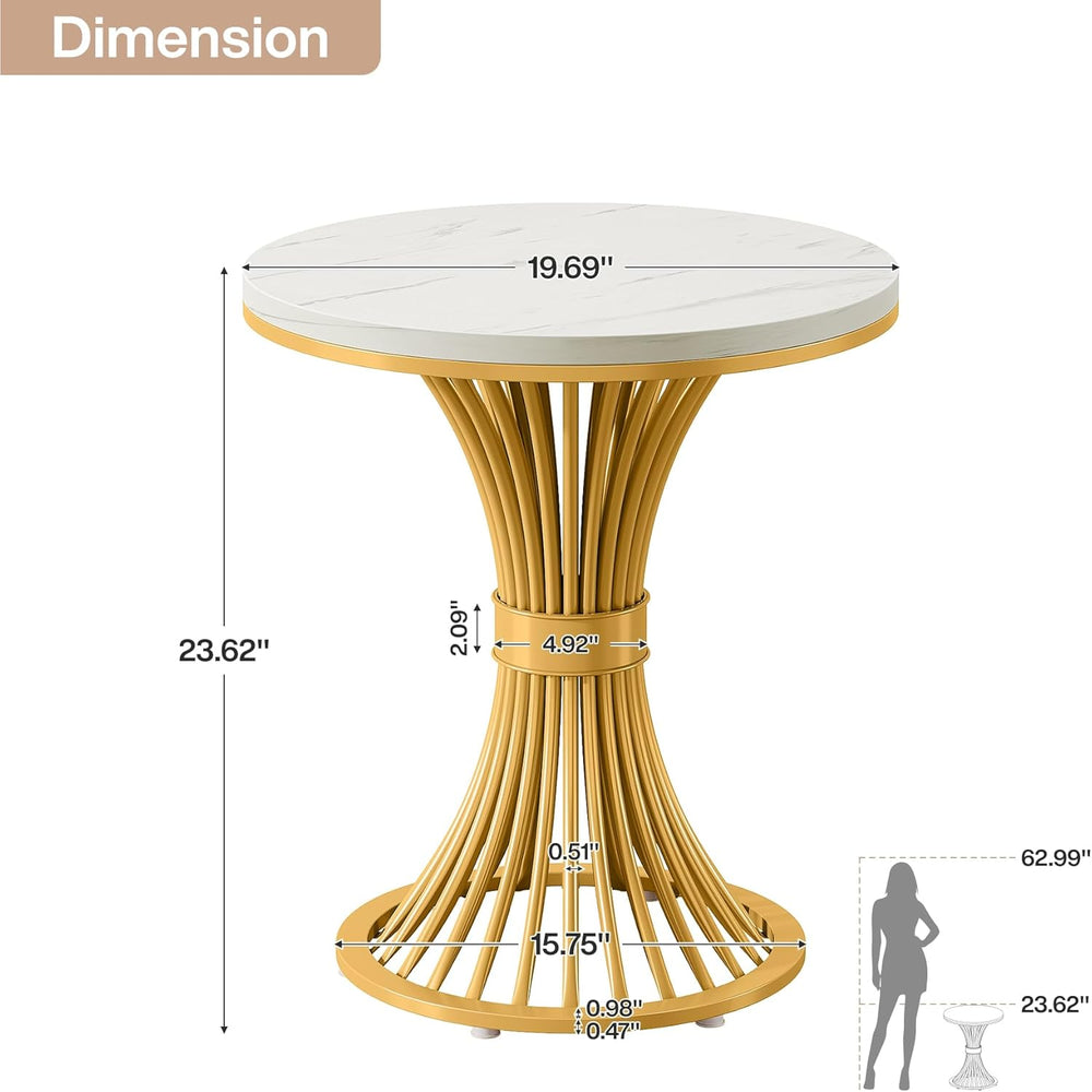 Tribesigns Round End Table, Modern Faux Marble Side Table with Gold Metal Bas...