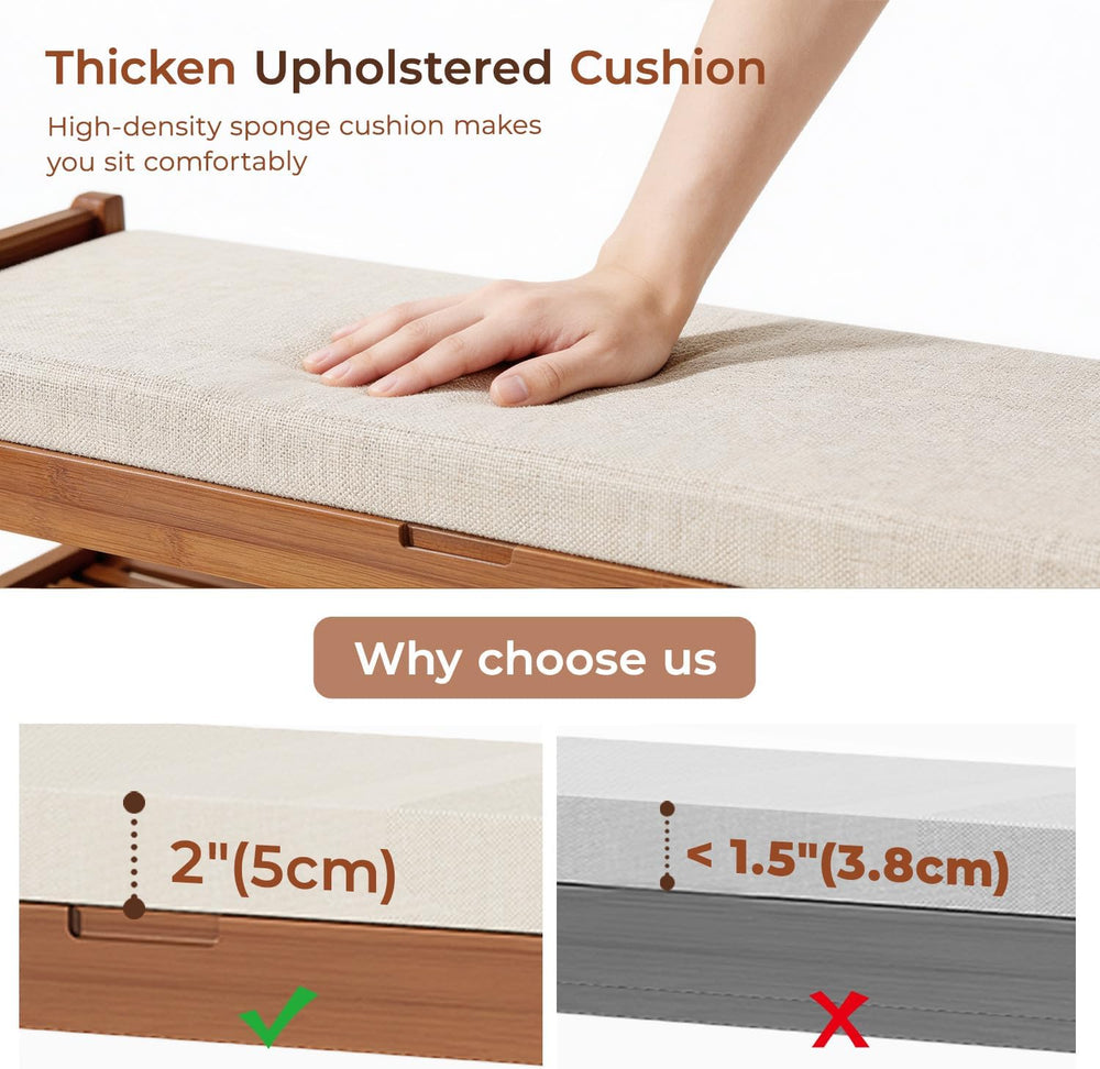 27.6" Bamboo Shoe Bench with Cushion, 2-Tier Storage Bench for Entryway,...