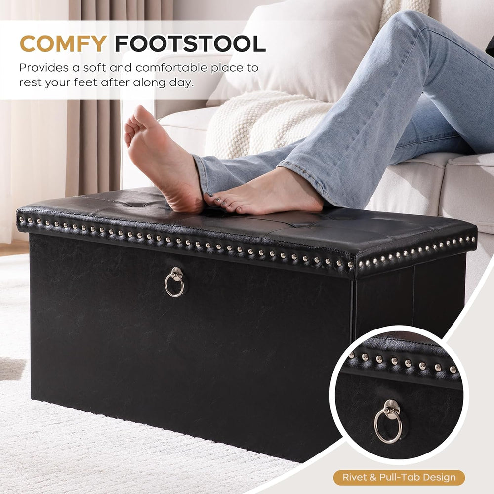 oakvivo Folding Storage Ottoman Bench 30in, Leather Foot Rest Stools Ottoman ...