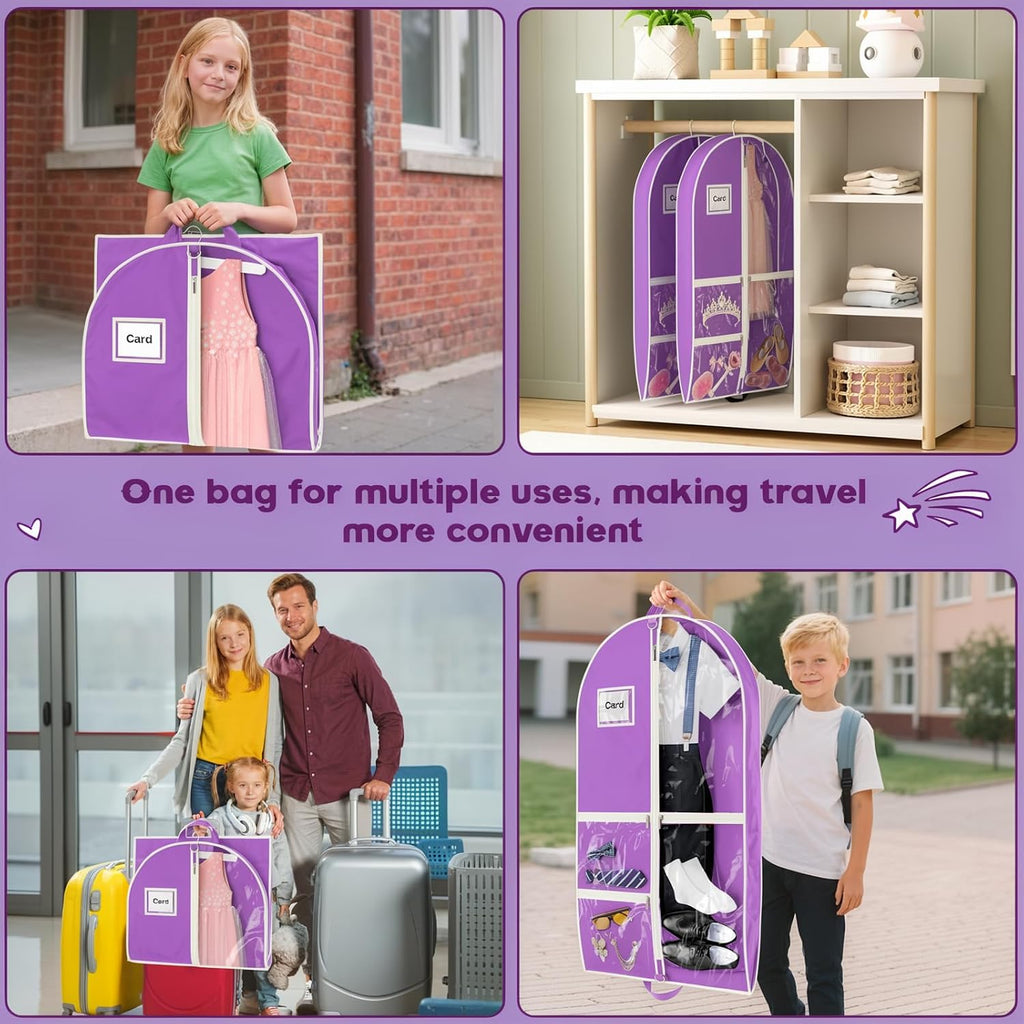 Dance Garment Bag for Hanging Clothes with 3 Zipper Clear Pockets Dance Accessories Essentials Uniform Costume 40 Inch Dress Bags for Dance Competition (Purple White, 1Pack 40")