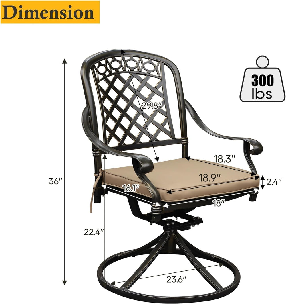 2 Piece Cast Aluminum Outdoor Swivel Dining Chairs, All-Weather Patio Swivel ...