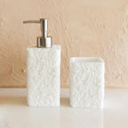 White Stone-Look Toothbrush Holder for Bathroom, Natural Rough Stone Textured, Unbreakable Heavy Bathroom Cup, Vanity Countertop Organizer for Makeup Brushes