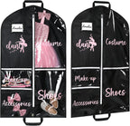 DEEKA Dance Garment Bag for Hanging Clothes with Zipper Pockets Dance Accessories Essentials Uniform Costume 40 Inch Dress Bags for Dance Competition Girls (Black,Pink-Dance)