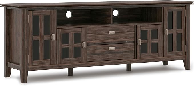 SIMPLIHOME Artisan TV Stand - 72 inch Wide Solid Wood Media Console in Farmhouse Brown, Contemporary Entertainment Center for Living Room for TVs up to 80 Inches with Drawers and Cable Management