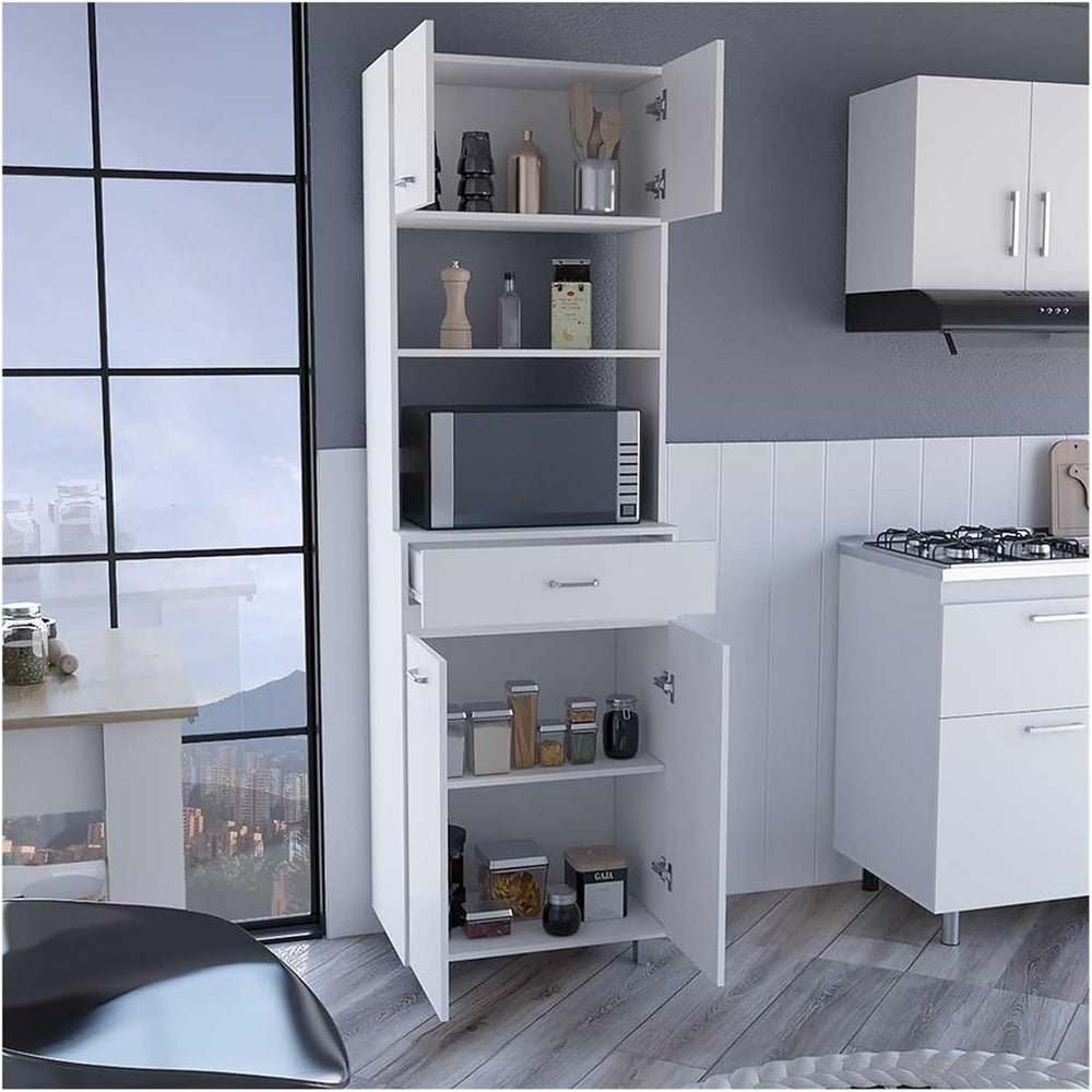 Microwave Double Door Cabinet, One Drawer, One Shelf for Microwave, White,for...