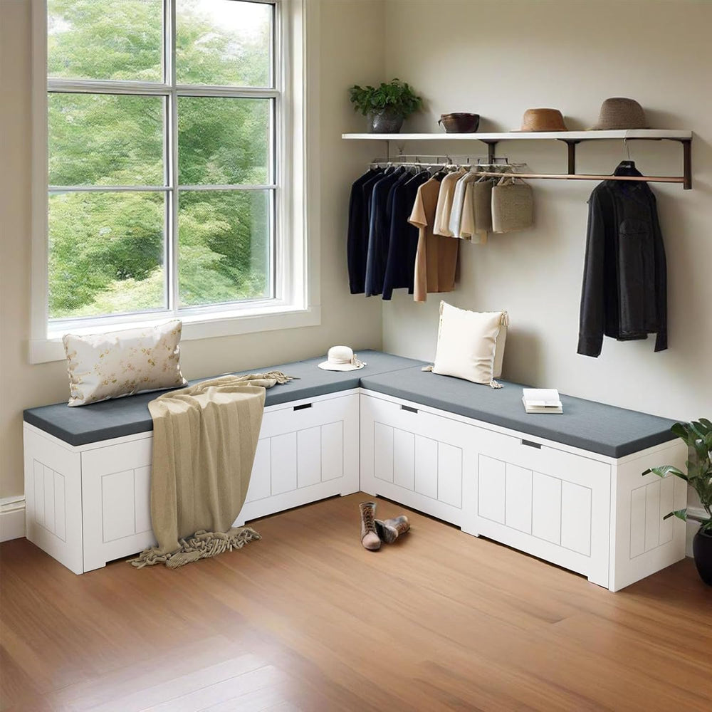 L Shape Corner Bench with Storage, Breakfast Nook Bench, Flip-Top Shoe Storag...