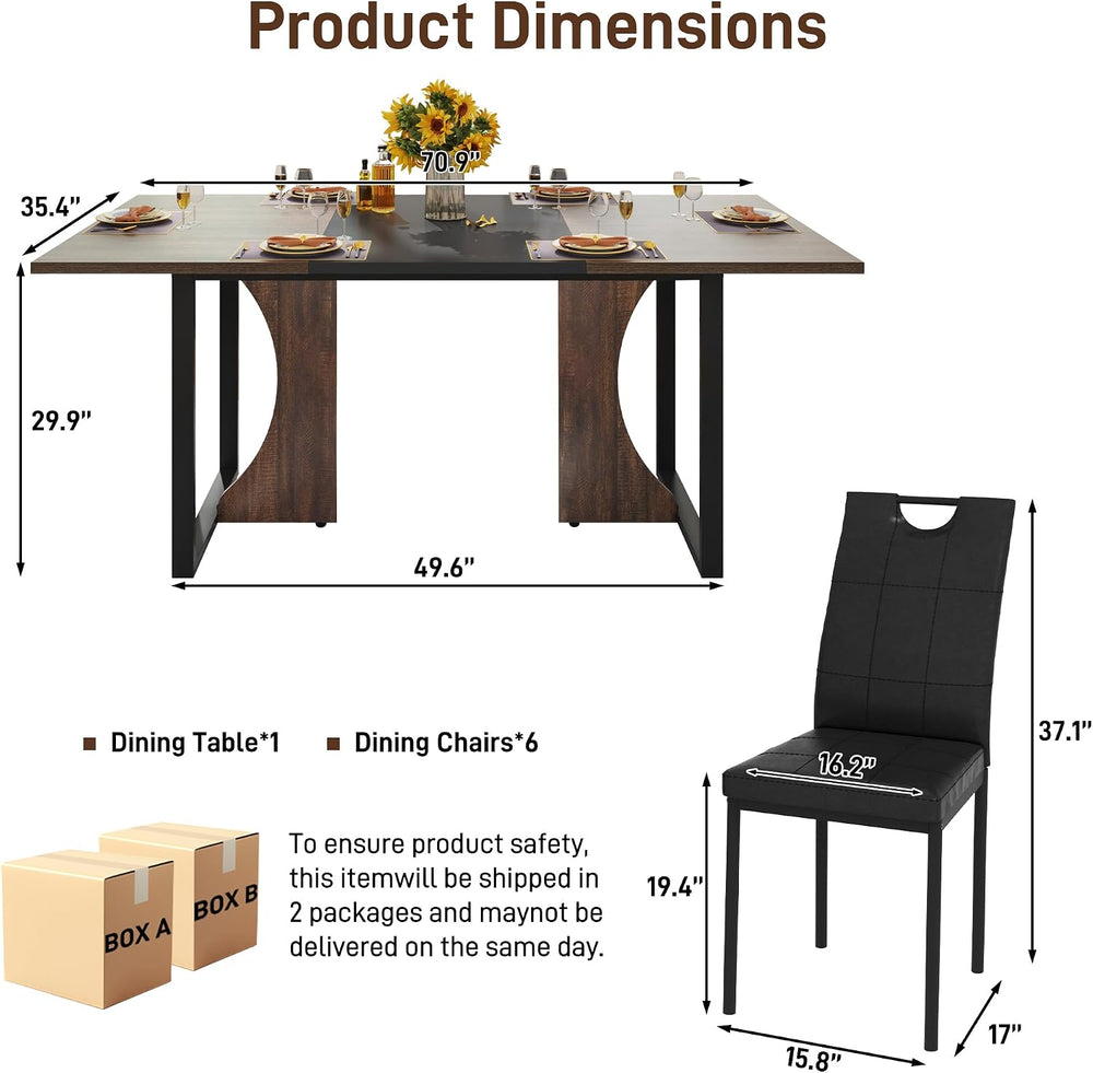 chartustriable 7PCS Dining Table Set with 6 Chairs for 4 5 6 People, 71"...