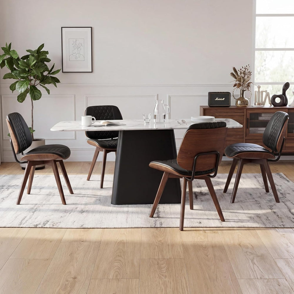 BV Dining Chairs Set of 4, PU Leather Armless Kitchen Chair in Modern Walnut ...