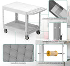 Heavy Duty Utility Rolling Tool Cart, 1000 lbs Capacity Flat Top Plastic Rolling Carts with 360°Swivel Wheels, 46 x 25 Inch Service Cart, 2 Shelf Work Cart for Warehouse,Garage, Cleaning. Grey