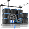 FLEXIMOUNTS Garage Lifting Metal Rack, 4x4 Ft Overhead Garage Storage Racks, Adjustable Heavy-Duty Ceiling Organization System, 350lbs Weight, Satin Black