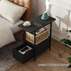 LIDYUK End Table with Charging Station, Narrow Side Table with Drawer and USB Ports & Power Outlets, Nightstand Bedside Tables for Small Spaces, Bedroom, Living Room, Black, Set of 2