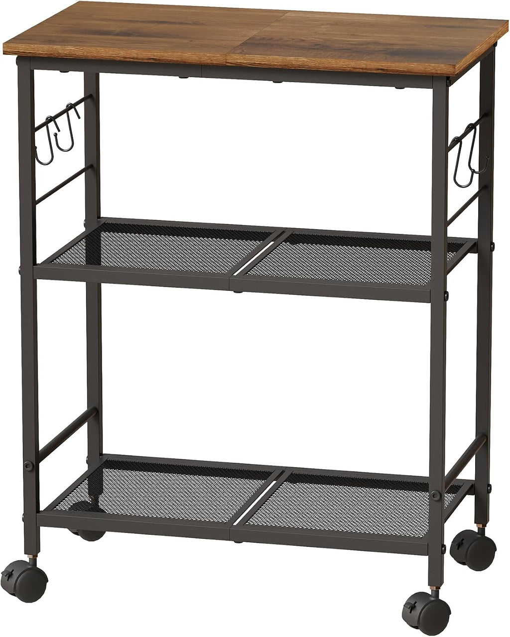 BEWISHOME 3-Tier Rolling Kitchen Microwave Cart, Small Microwave Stand | 4 Lockable Wheels, Hooks, Small Coffee Cart Shelf Rack Organizer for Kitchen, Living Room, Bathroom