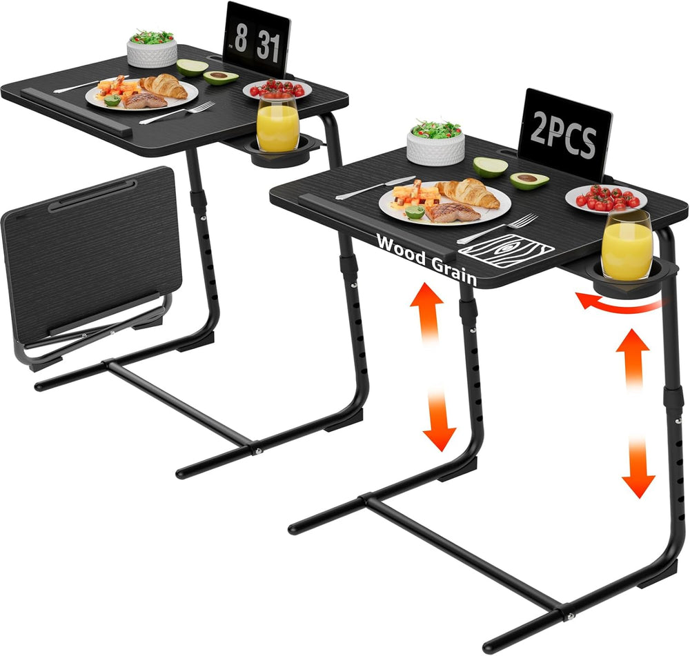TV Trays Set of 2 - Folding TV Tray Adjustable Dinner Trays for Eating On Cou...