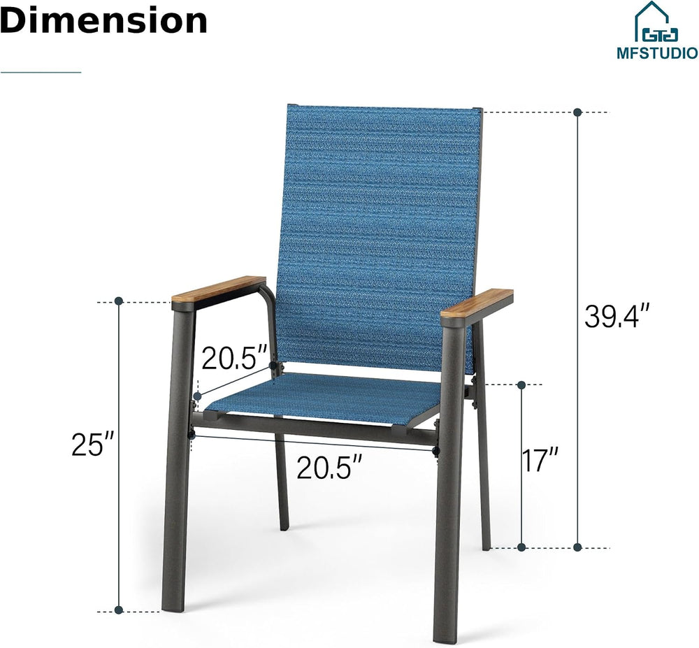 MFSTUDIO Stackable Patio Dining Chairs Set of 4, Aluminum & Textilene, Blue